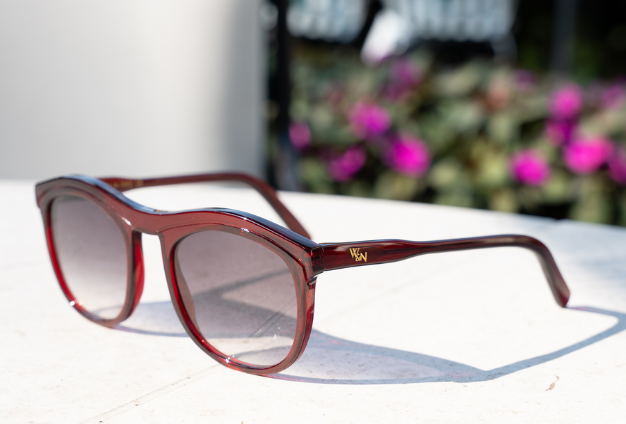 Wink & Nod Venice sunglasses in Transparent Red (Rosso) — handcrafted Italian acetate frame, photo 9 of 13