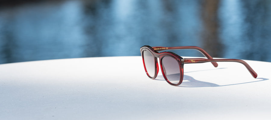 Wink & Nod Venice sunglasses in Transparent Red (Rosso) — handcrafted Italian acetate frame, photo 3 of 13