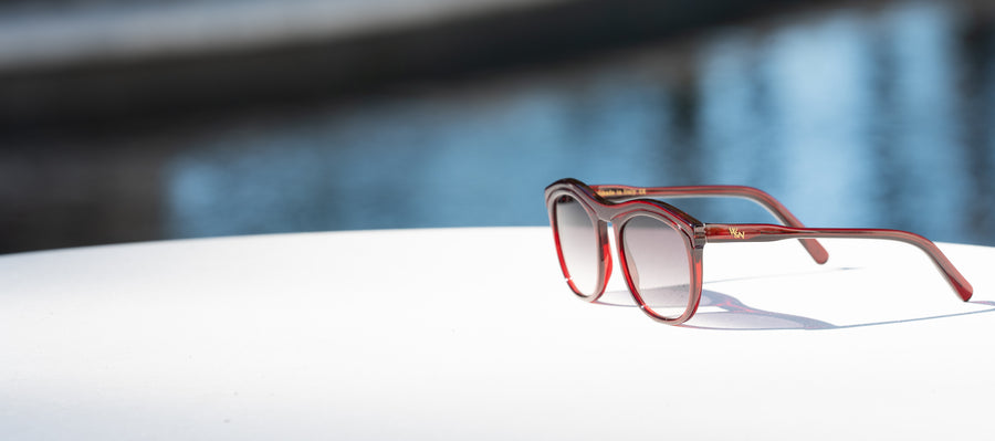 Wink & Nod Venice sunglasses in Transparent Red (Rosso) — handcrafted Italian acetate frame, photo 4 of 13