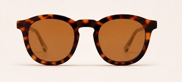 Wink & Nod Amalfi Sun Readers in Havana with translucent blue temples, brown lenses — front view