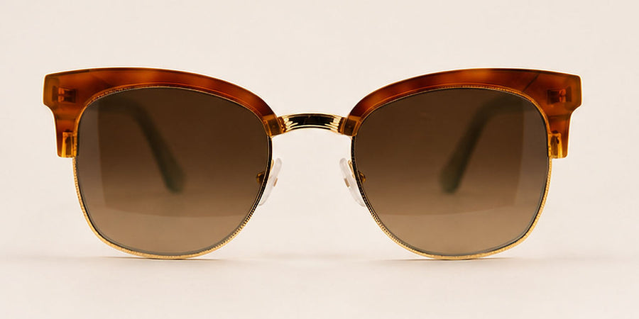Wink & Nod Ravello sunglasses in Havana with frosted sea glass temples, brown lenses — front view