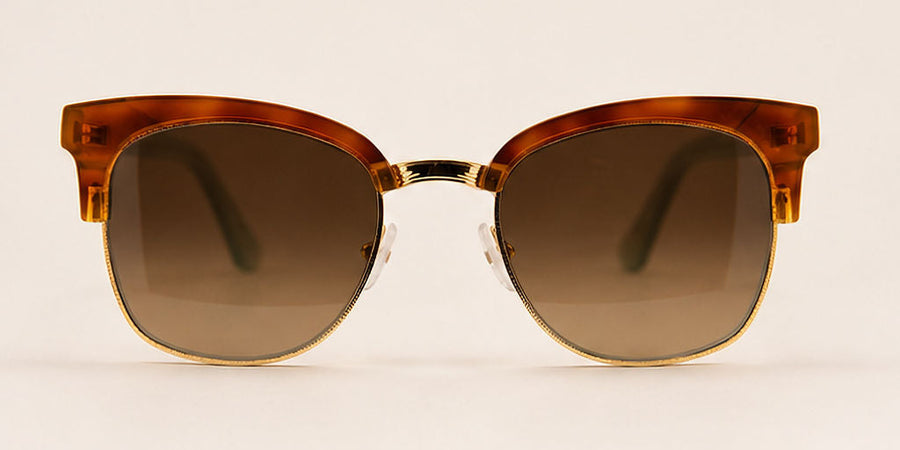 Wink & Nod Ravello Sun Readers in Havana with frosted sea glass temples, brown lenses — front view