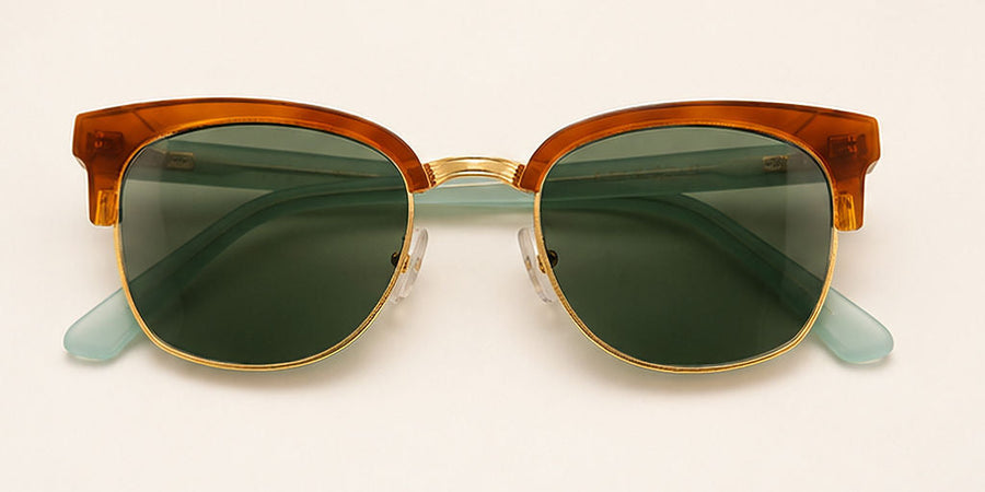 Wink & Nod Ravello Sun Readers in Havana with frosted sea glass temples, gray lenses — interior view