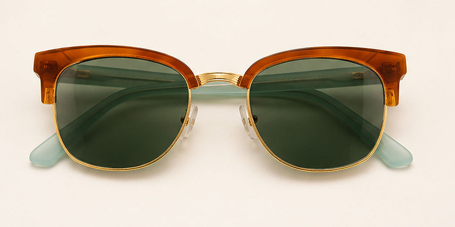 Wink & Nod Ravello sunglasses in Havana with frosted sea glass temples, gray lenses — interior view