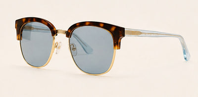 Wink & Nod Sorrento sunglasses in Havana with translucent sea glass temples, gray lenses — three-quarter view